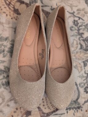 Chase + Chloe Glitter Ballet Flats - Nude Champagne